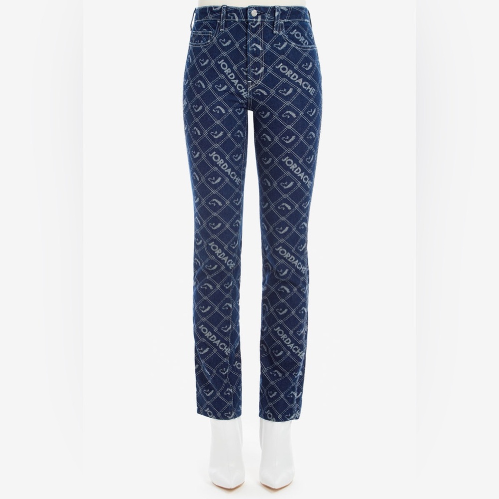 Jordache Signature Logo JACQUARD HIGH-RISE SLIM High Blue Jeans - Picture 2 of 9